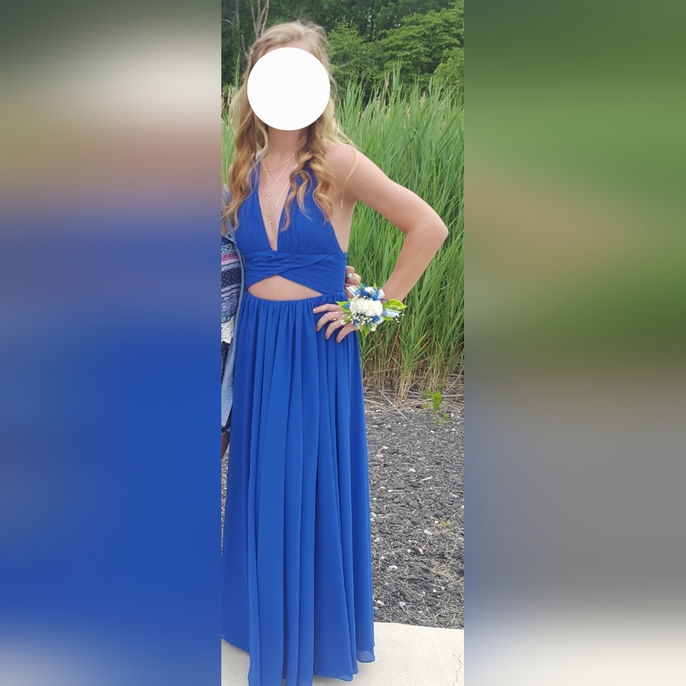 Fame and Partners Alija size 2 Royal Blue Cut Out Chiffon Halter Maxi Dress